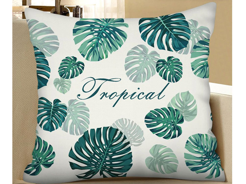 Tropical Leaves Pattern Square Linen Pillowcase