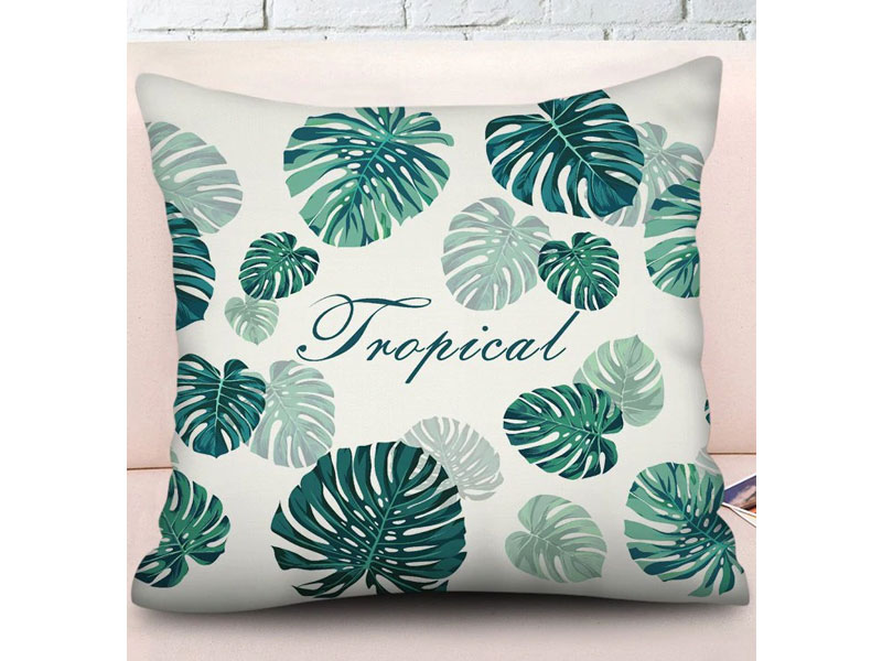 Tropical Leaves Pattern Square Linen Pillowcase