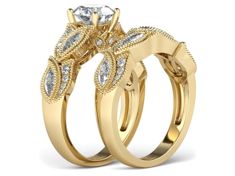 Women's Jeulia Vintage Milgrain Round Cut Sterling Silver Ring Set