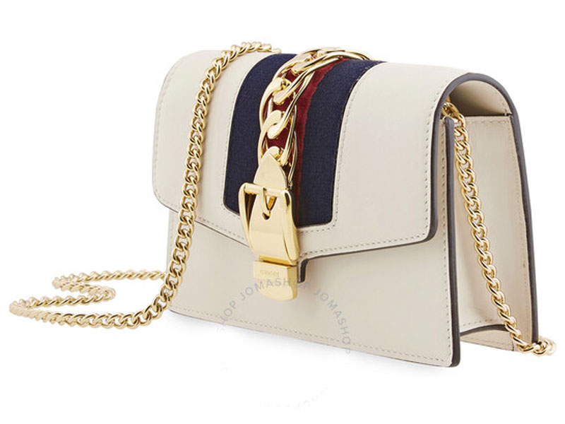 Gucci Ladies White Sylvie Leather Super Mini Shoulder Bag