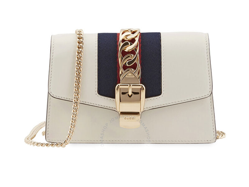 Gucci Ladies White Sylvie Leather Super Mini Shoulder Bag