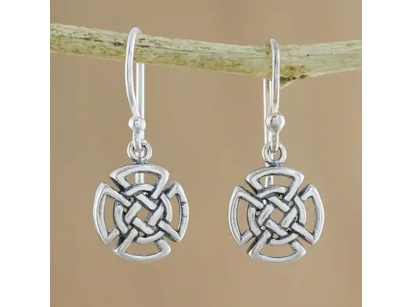 Women's Sterling Silver Celtic Knot Cross Earrings from Thailand Woven Crosses