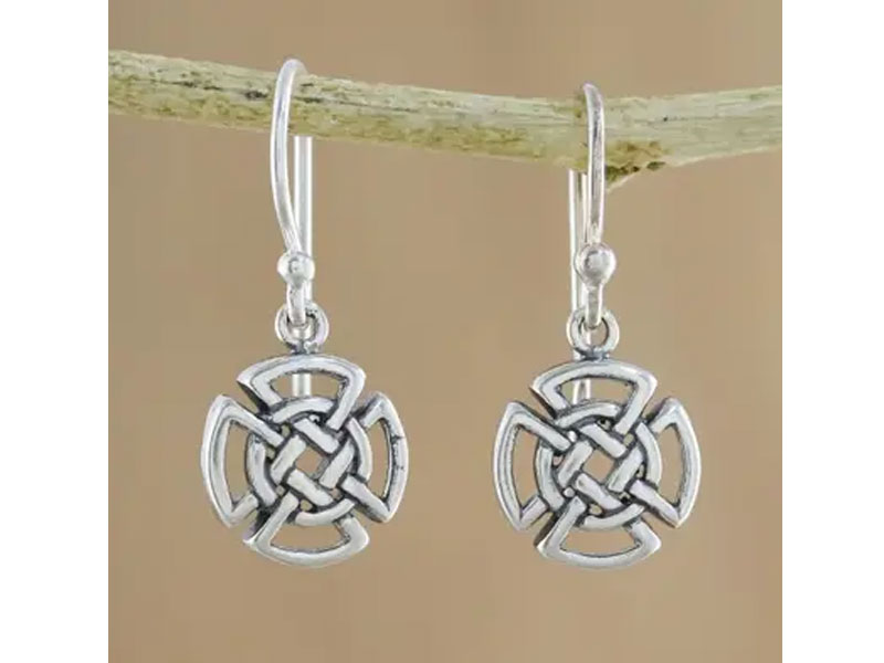 Women's Sterling Silver Celtic Knot Cross Earrings from Thailand Woven Crosses
