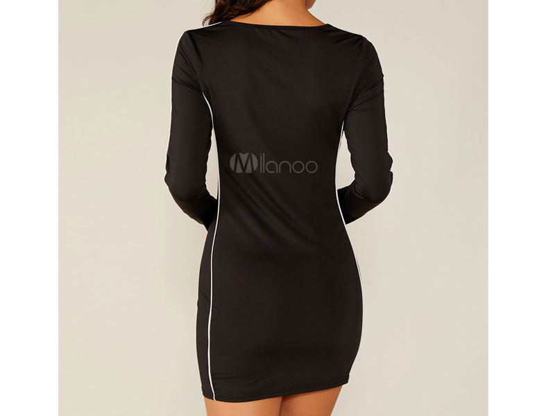 Women's Bodycon Dresses Black Long Sleeves Jewel Neck Sheath Dress