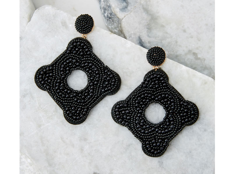 Women's Having Fun Sleek Black Beaded Earrings