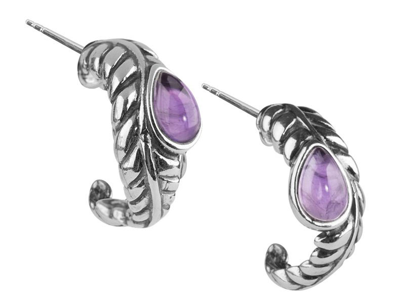 American West Jewelry Women's Sterling Silver Gemstone Leaf Hoop Earrings