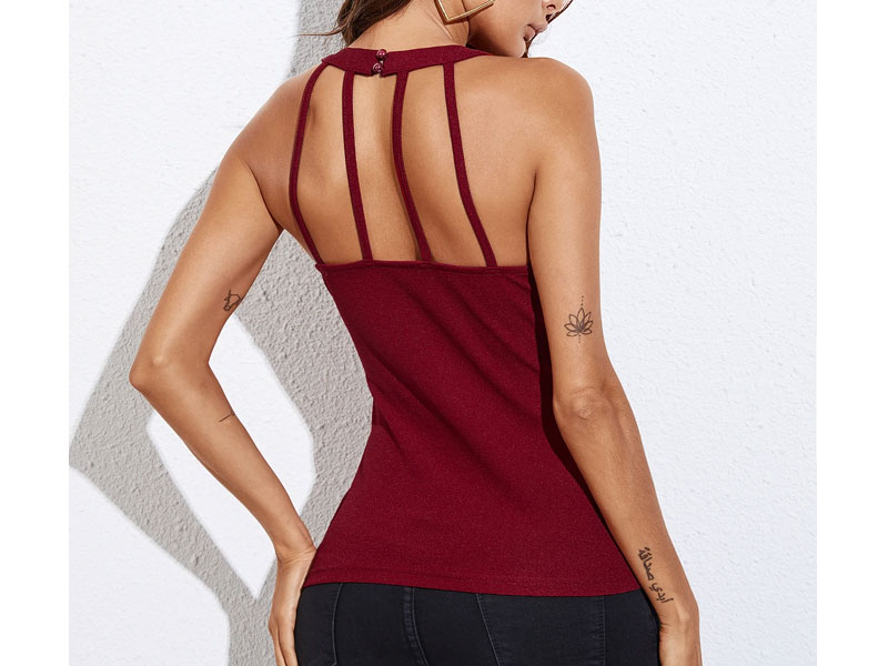 Women's Yoins Basics Burgundy Cut Out Design Halter Sleeveless Cami