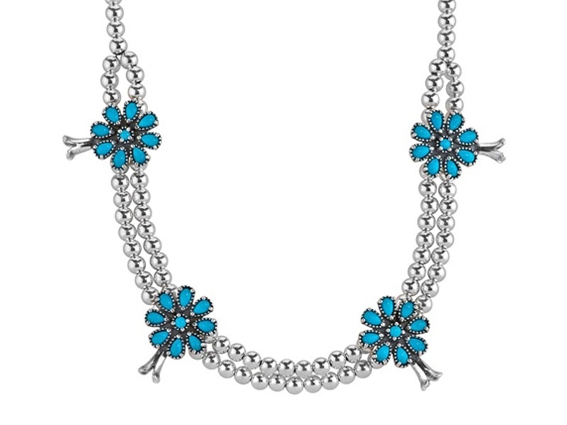 American West Jewelry Beauty Turquoise Squash Blossom Necklace For Women