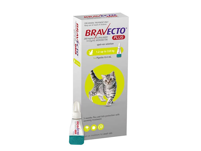 Bravecto Plus For Small Cats 112 mg (2.6 to 6.2 lbs) Green