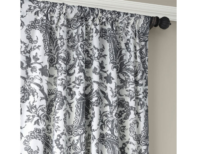 Edina Washed Grey Printed Cotton Curtain