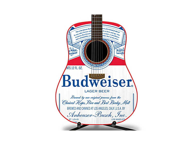 Budweiser Six String Guitar Sculpture With Real Strings