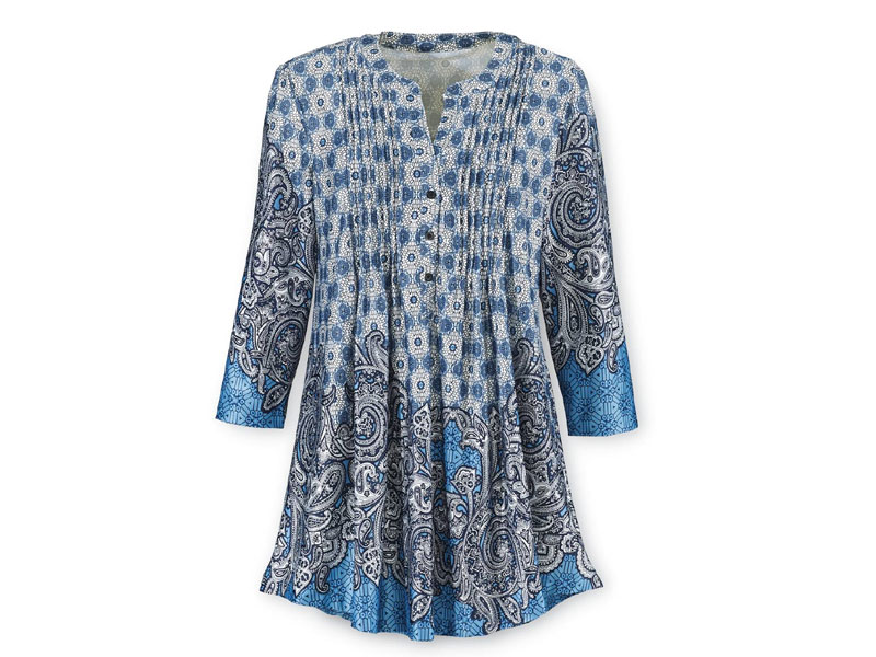 Blue Border Paisley Print Tunic For Women