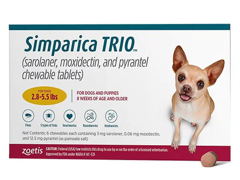 Simparica Trio for Dogs 2.8-5.5 lbs Gold