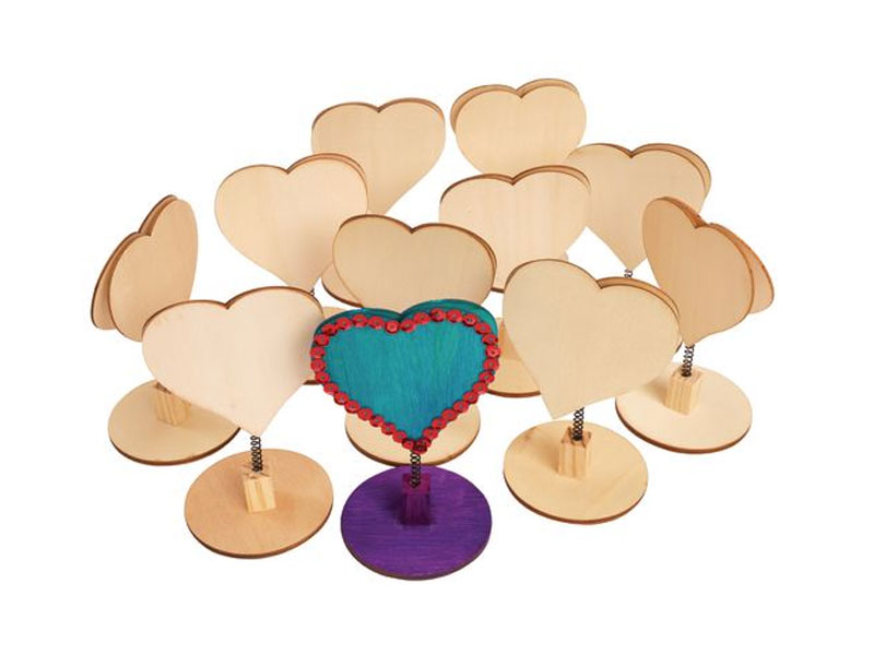 Colorations Wooden Bobble Heart Note Holders Set of 12