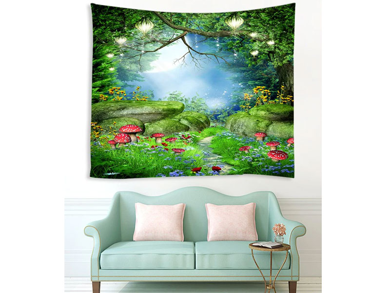 Forest Mushrooms Printing Wall Tapestry