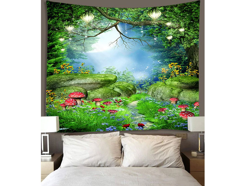 Forest Mushrooms Printing Wall Tapestry