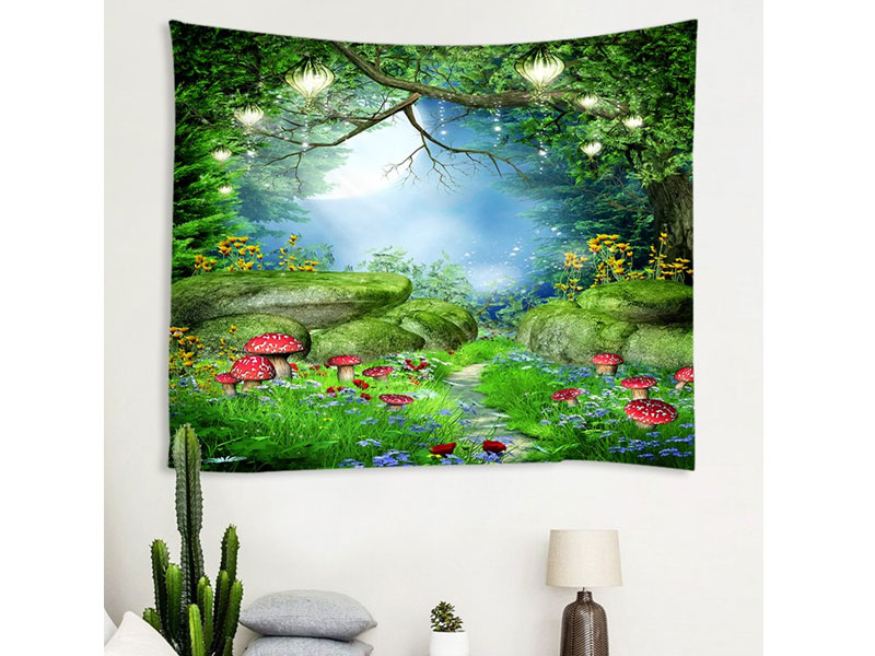 Forest Mushrooms Printing Wall Tapestry