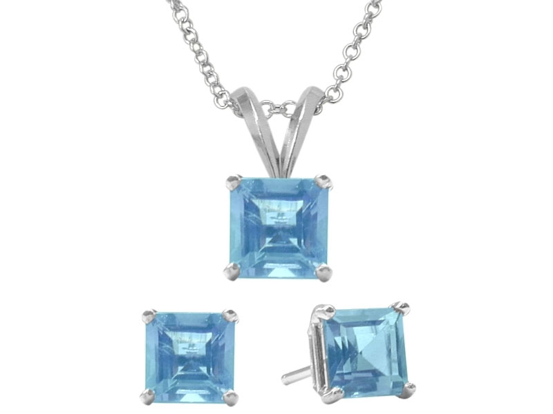 Women's Gemstone Earrings And Pendant Princess Cut Set