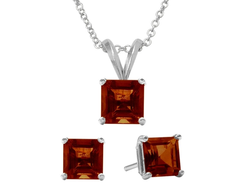 Women's Gemstone Earrings And Pendant Princess Cut Set