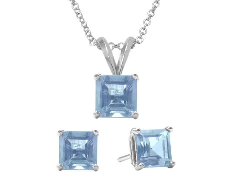 Women's Gemstone Earrings And Pendant Princess Cut Set