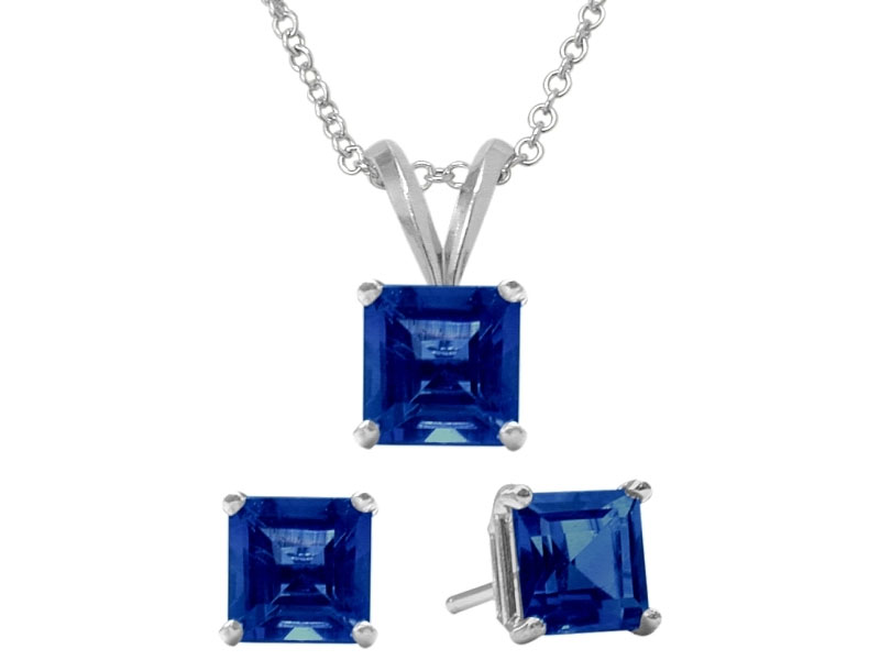 Women's Gemstone Earrings And Pendant Princess Cut Set