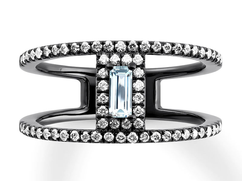 Jared Women's House of Virtruve Blue Topaz Ring 1/3 ct tw Diamonds St. Silver