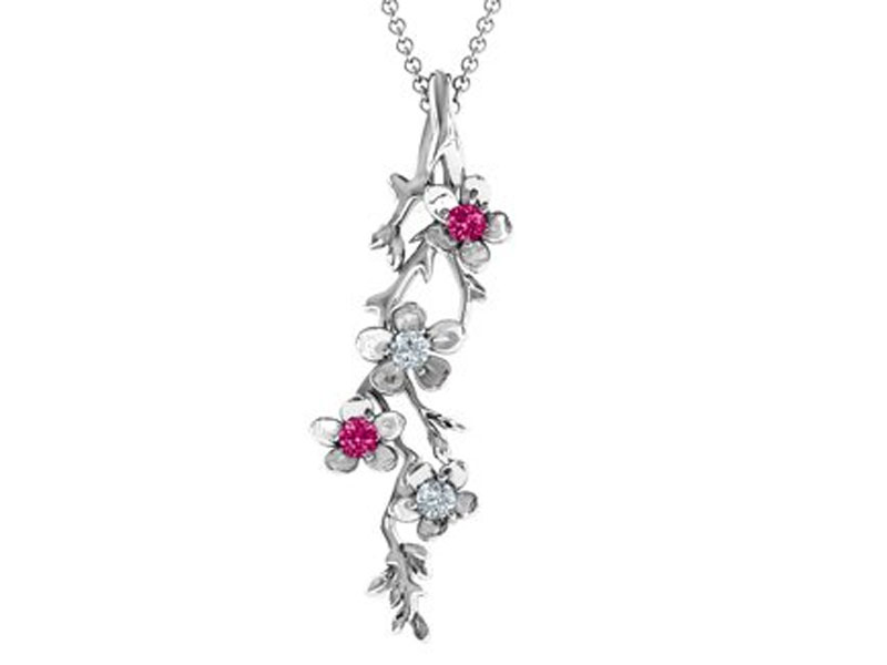 Jewlr Women's Cherry Blossoms in Bloom Branch Pendant