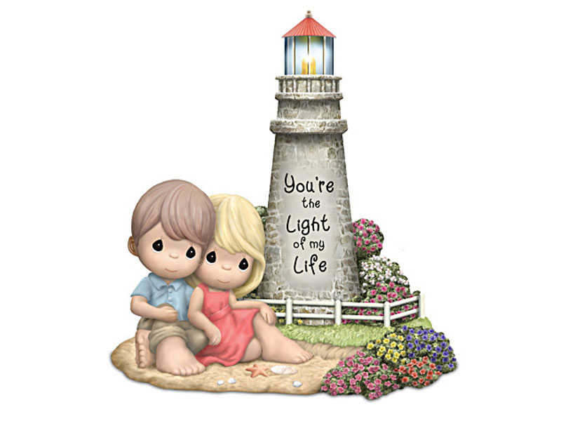 Romantic Couples Porcelain Figurine With Light-Up Lighthouse