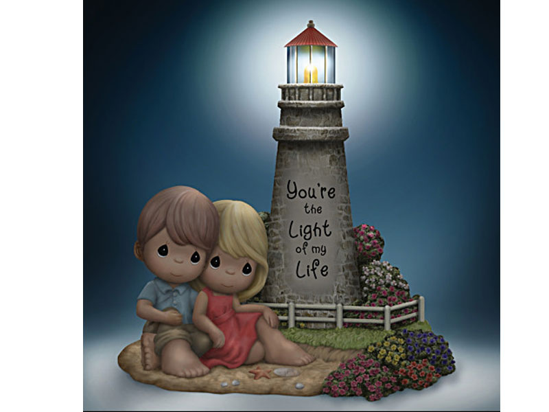 Romantic Couples Porcelain Figurine With Light-Up Lighthouse