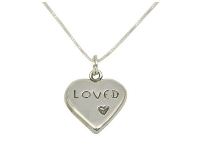 Sterling Silver Box-Link Necklace and Character Heart For Women