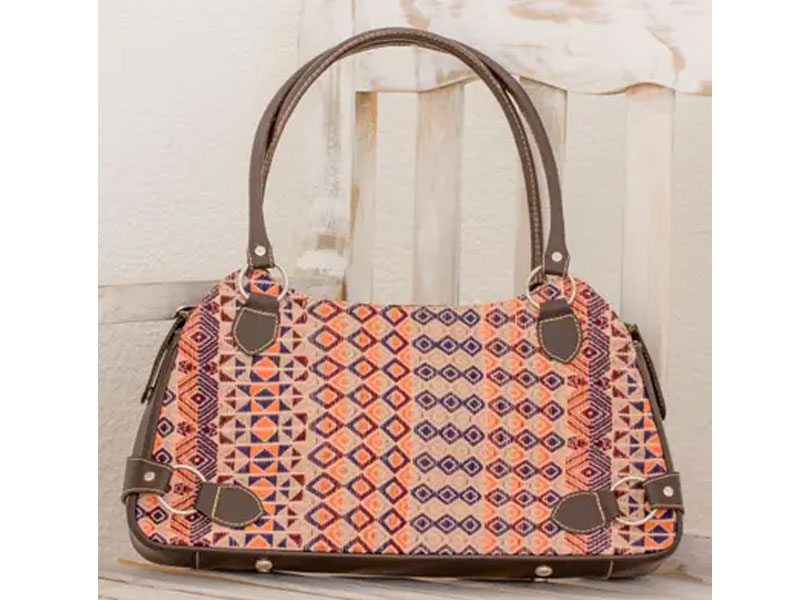 Cotton And Espresso Leather Shoulder Handbag From Guatemala For Women