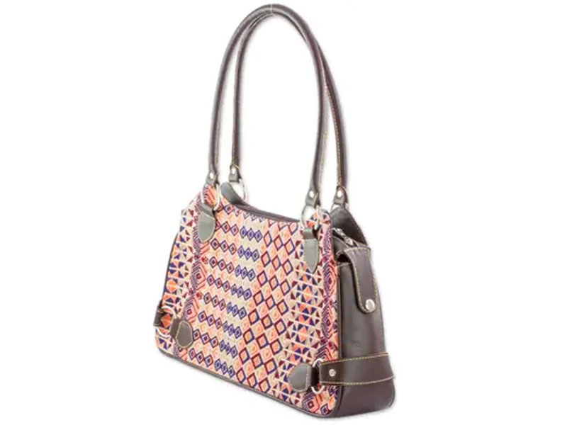 Cotton And Espresso Leather Shoulder Handbag From Guatemala For Women
