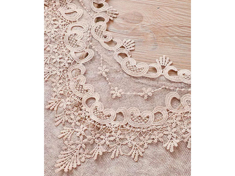 Women's Lace Splicing Hollow Out Long Sleeve Sweater Light Brown