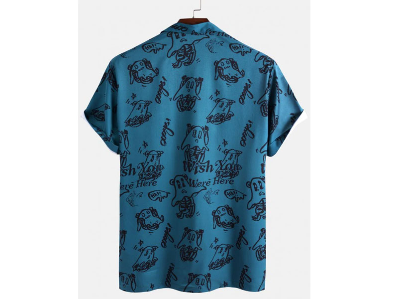 Men's Wish You Were Here Elf Print Short Sleeve Shirt Blue M