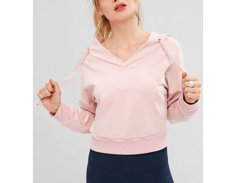 Women's Zaful Kangaroo Pocket Crop Hoodie Pink L