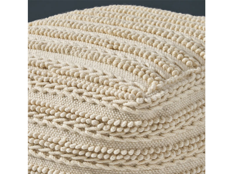 Marcia Large Square Casual Pouf Modern Contemporary Ecru Wool And Cotton