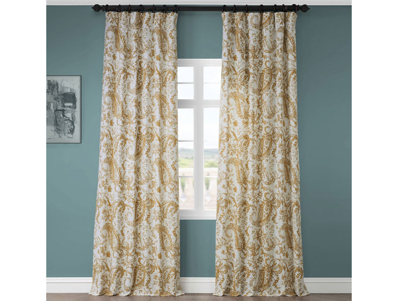 Edina Washed Mustard Printed Cotton Curtain