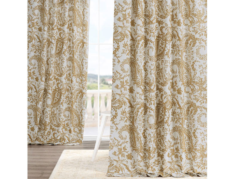 Edina Washed Mustard Printed Cotton Curtain