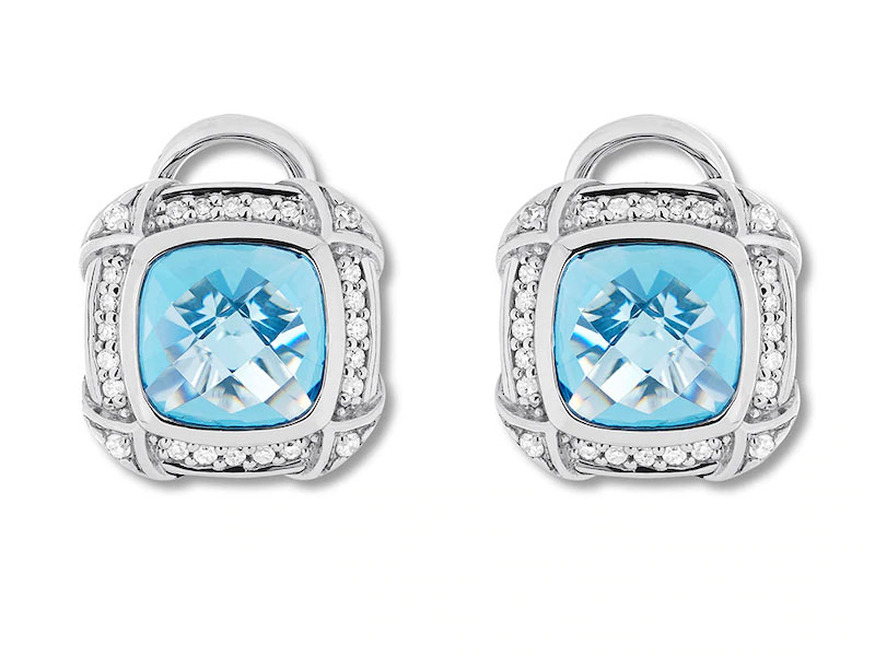 Jared Women's Blue Topaz Earrings 1/4 carat tw Diamonds Sterling Silver