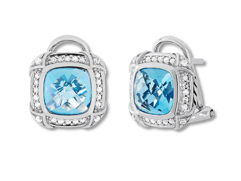 Jared Women's Blue Topaz Earrings 1/4 carat tw Diamonds Sterling Silver