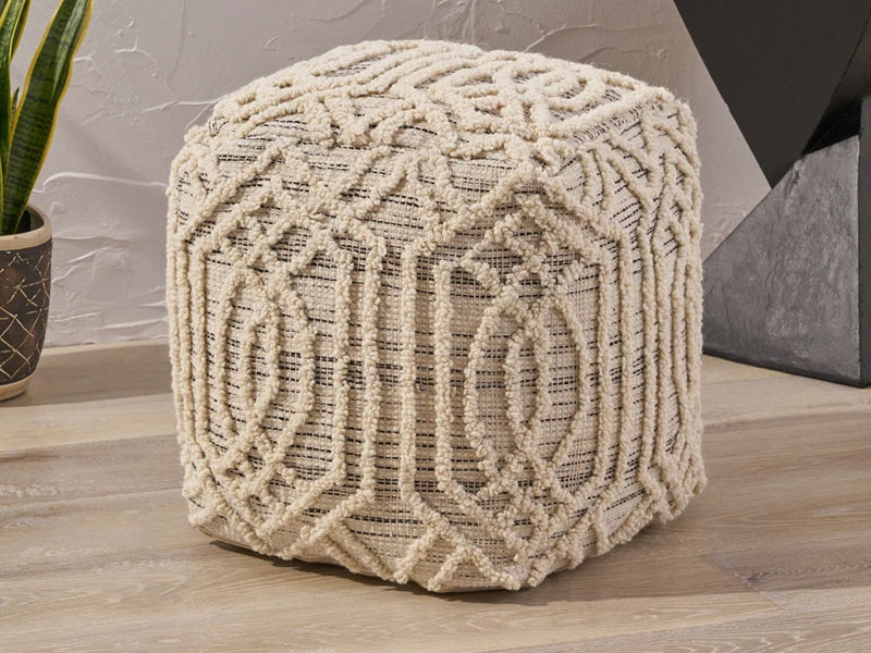 Safiya Boho Wool and Cotton Ottoman Pouf