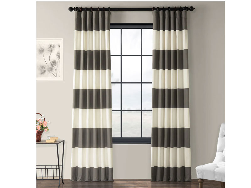 Slate Grey & Off White Horizontal Stripe Curtain