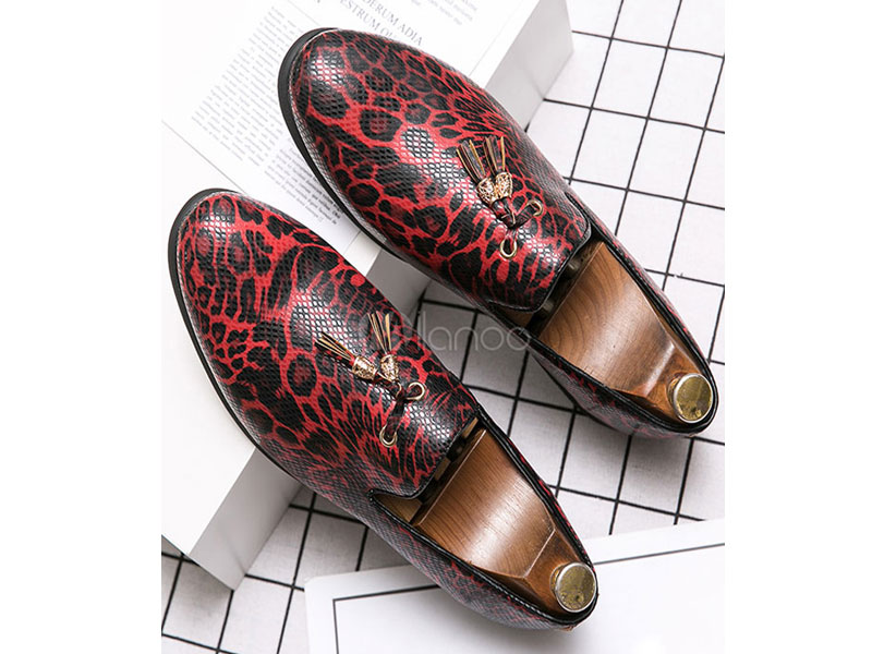 Men's Loafer Slip-On Artwork Round Toe Leather Leopard Shoes