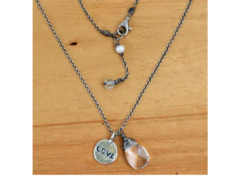 Women's Sterling Silver Inspirational Love Necklace with Quartz Inspiring Love