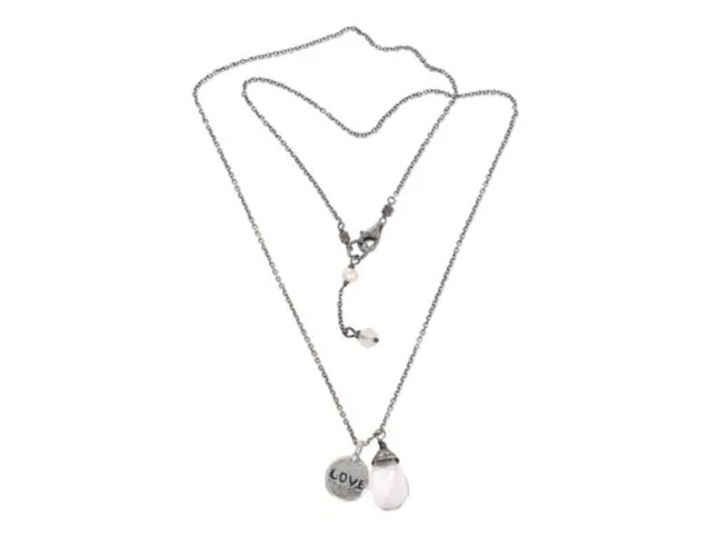 Women's Sterling Silver Inspirational Love Necklace with Quartz Inspiring Love