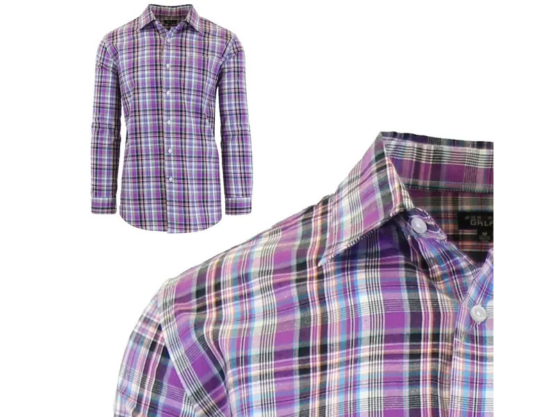 Galaxy By Harvic Men's Long Sleeve Gingham and Plaid Dress Shirts