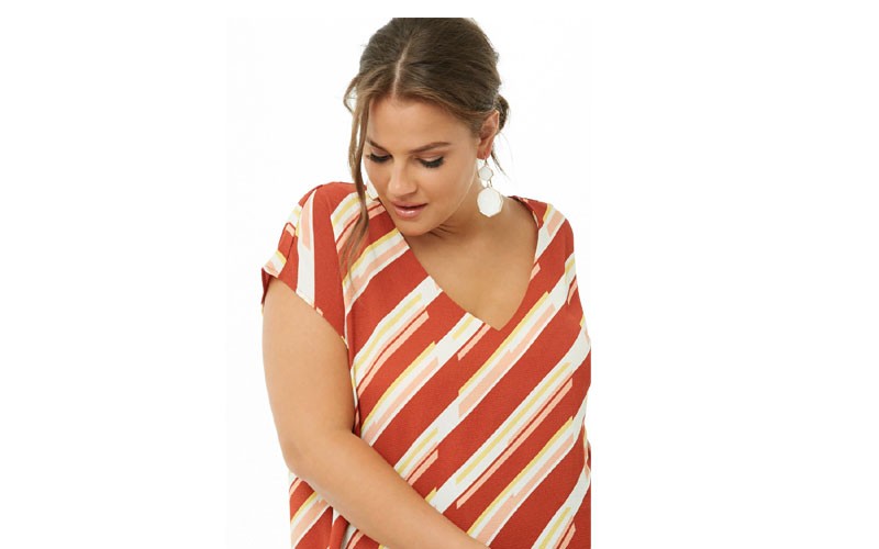 Plus Size Crepe Striped Cutout Top