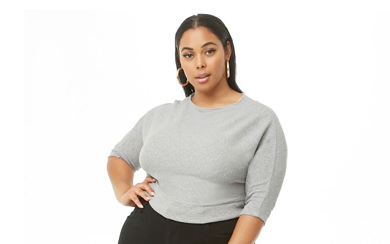 Plus Size Ribbed Marled Dolman Top
