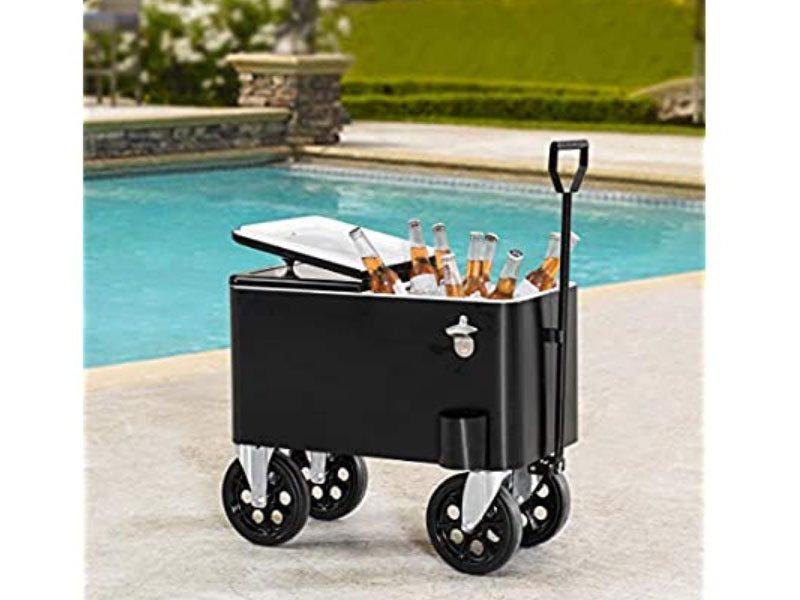 Sunjoy A601006600 Audrey 60-Quart Rolling Cooler Cart Black