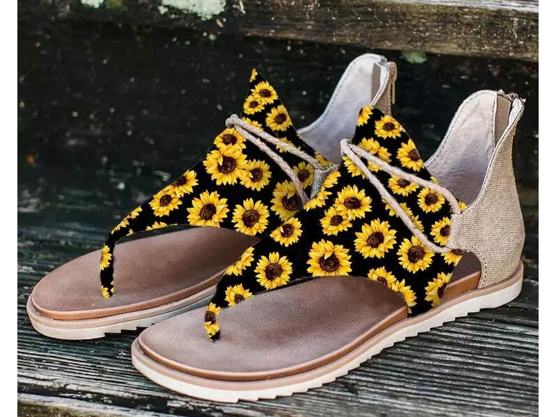 Women's Summer Sunflower Zipper Flat Sandals